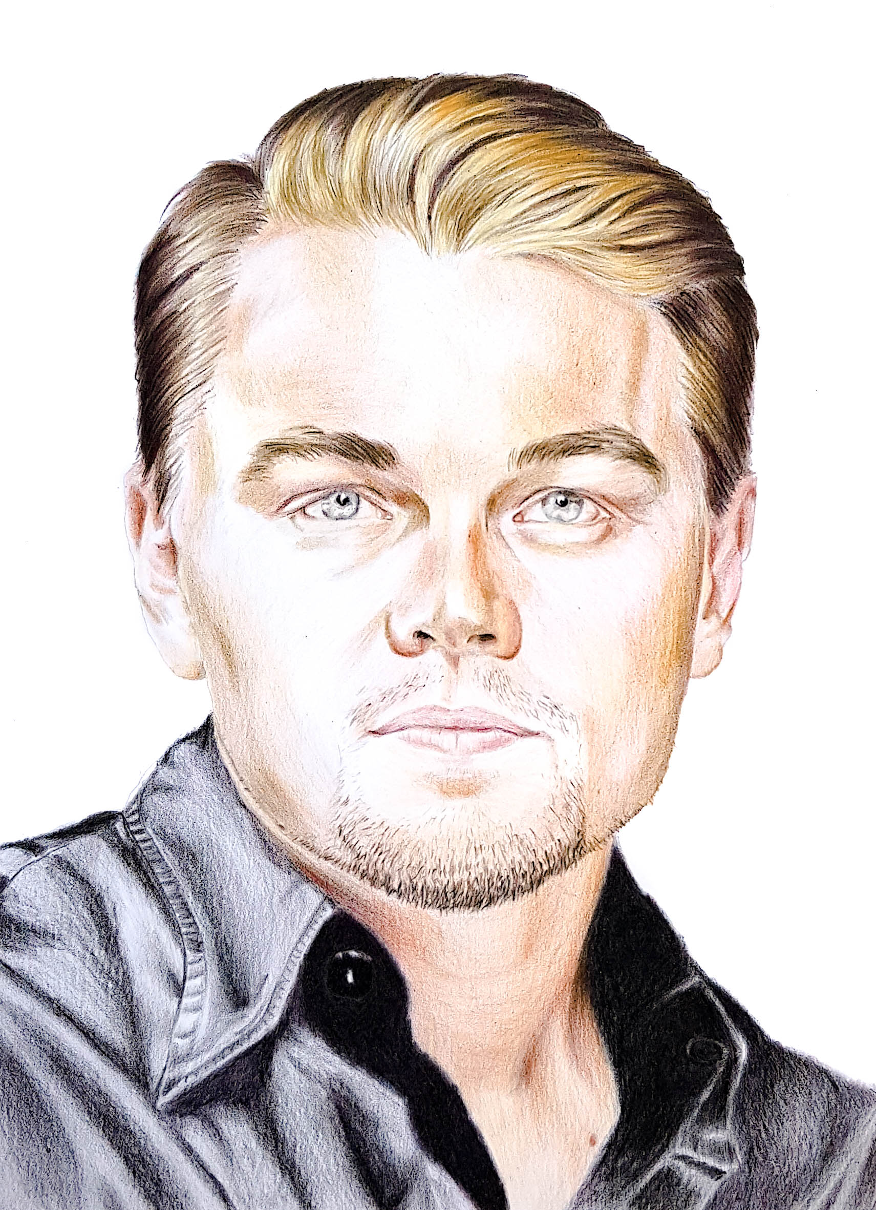 Portrait de Leonardo DiCaprio aux crayons de couleurs par Laurie Sénacq
