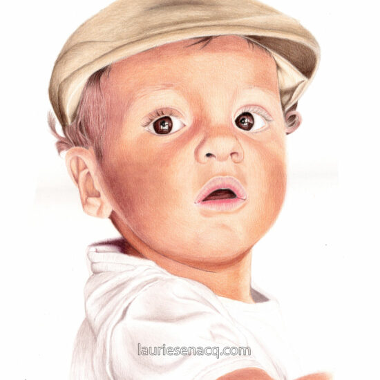 Portrait de bébé aux crayons de couleur réalisé par l'artiste Laurie Sénacq