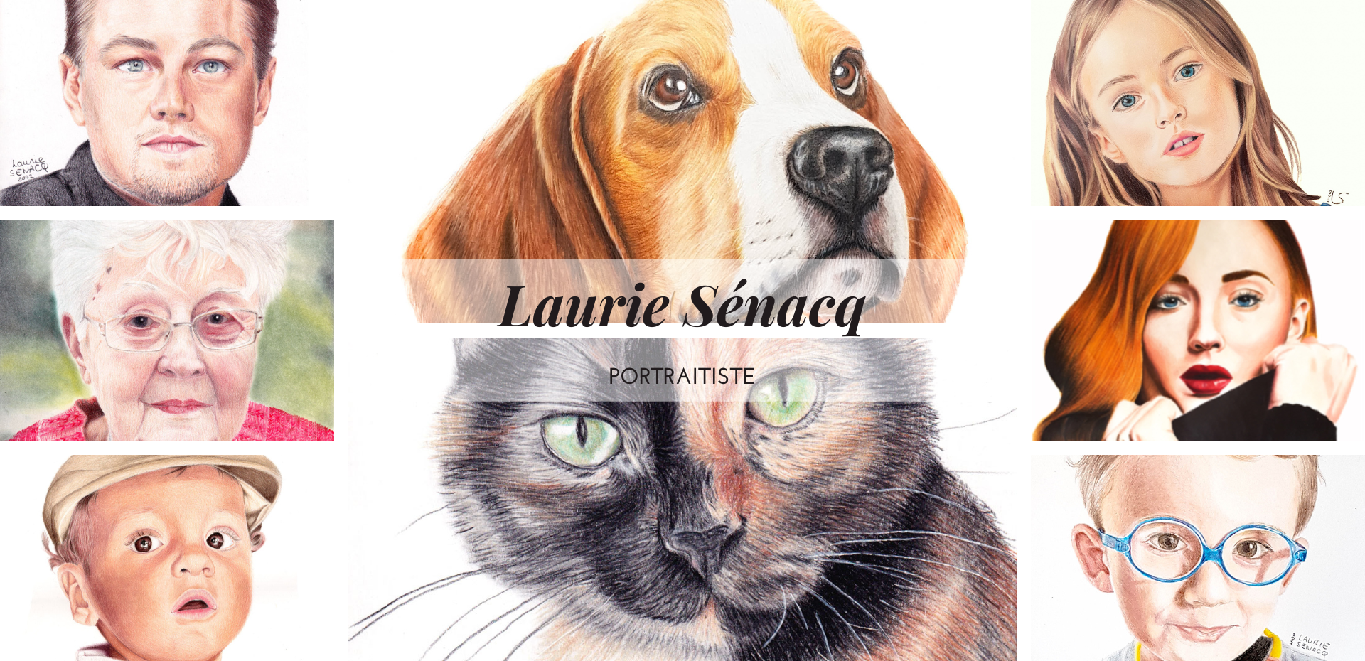 Image d'accueil du site lauriesenacq.com composée de plusieurs dessins réalisés par l'artiste Laurie Sénacq