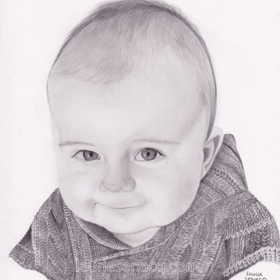 Portrait de bébé au crayon par l'artiste Laurie Sénacq