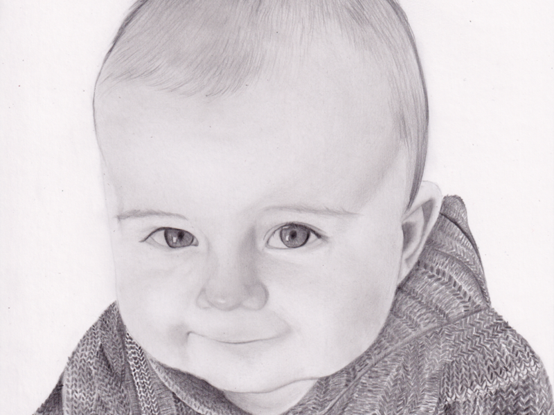 Portrait de bébé au crayon par l'artiste Laurie Sénacq