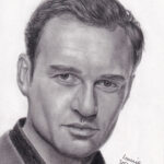 Portrait de Julian McMahon au crayon réalisé par l'artiste Laurie Sénacq