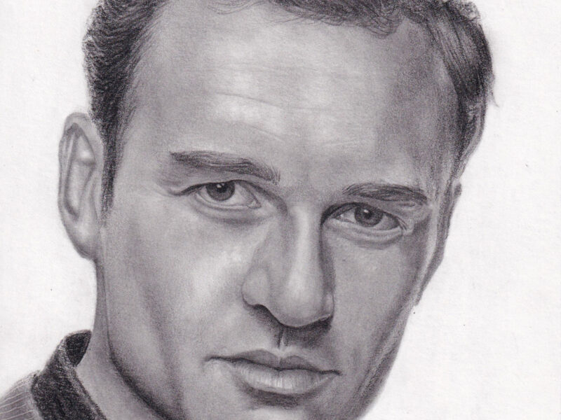 Portrait de Julian McMahon au crayon réalisé par l'artiste Laurie Sénacq