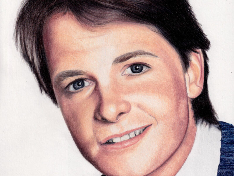Portrait de Michael J. Fox aux crayons de couleur réalisé par l'artiste Laurie Sénacq